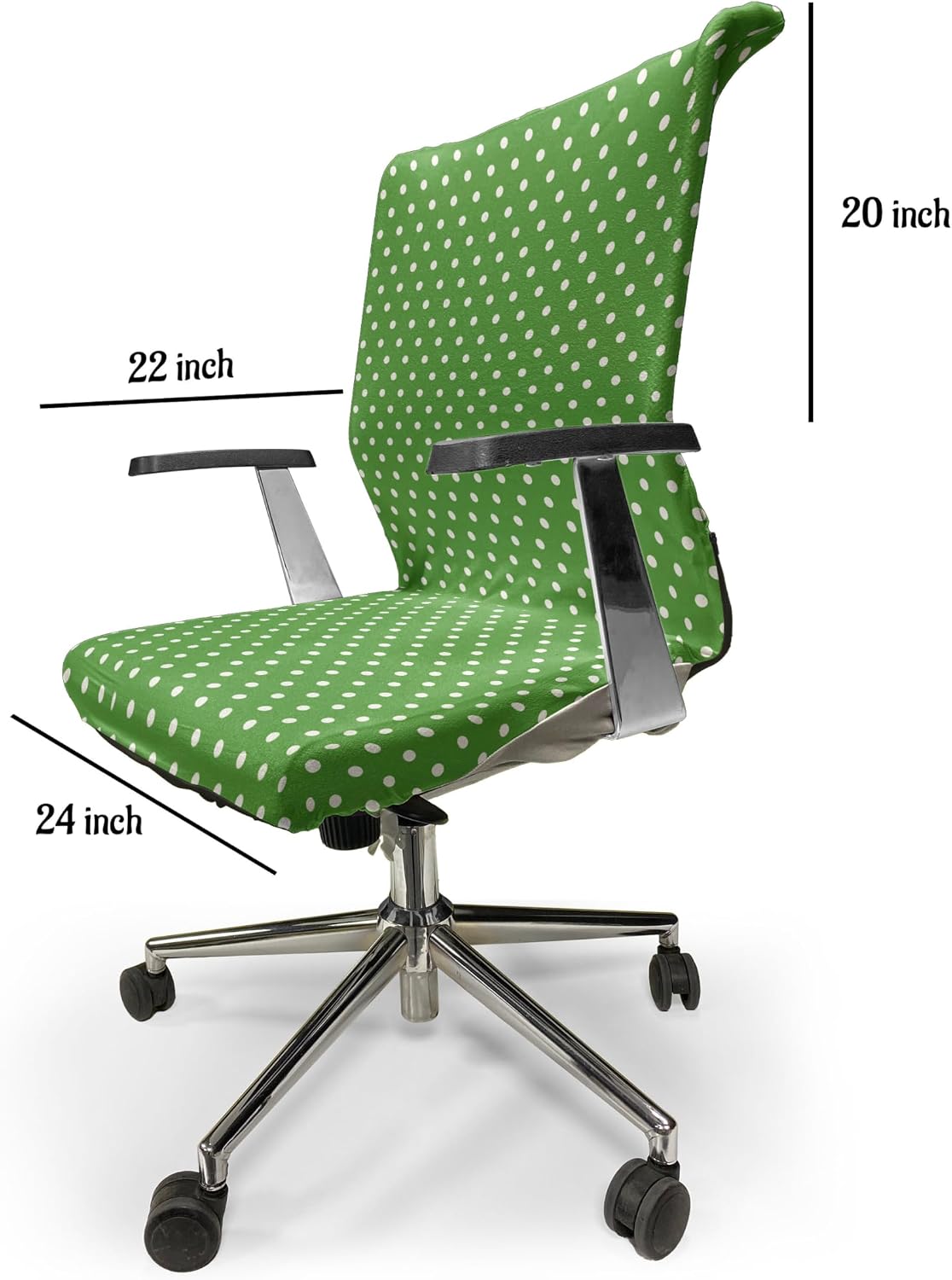 Ambesonne Polka Dot Office Chair Cover, Retro Traditional Colorful Repeated Geometric Circular Round Points Pattern, Stretchable Decorative Universal Size High Back Printed Slipcover, Fern Green White