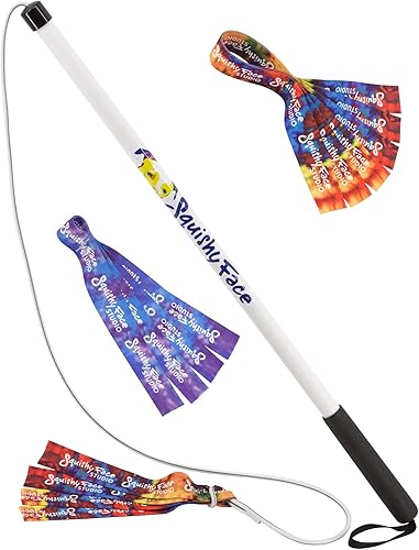 Squishy Face Studio Flirt Pole V2 - Paquete de juguetes de ejercicio para perros con 2 señuelos y 1 tirador, 36 pulgadas, arcoíris, teñido anudado