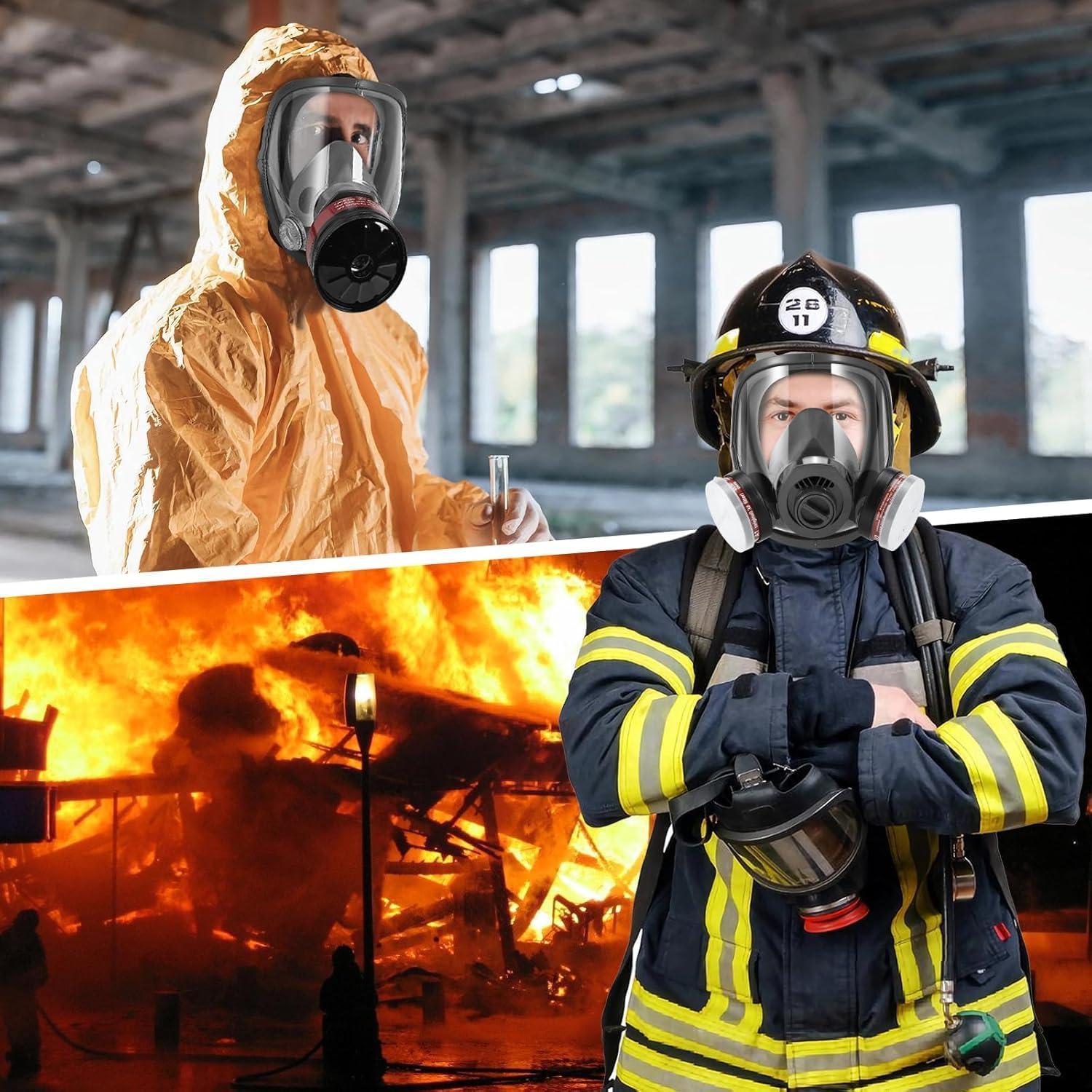 Gas Masks Survival Nuclear and Chemical - Reusable Full Face Respirator Mask with P-A-1 & 40mm Activated Carbon Filter for Chemicals,Painting,Sanding,Polishing