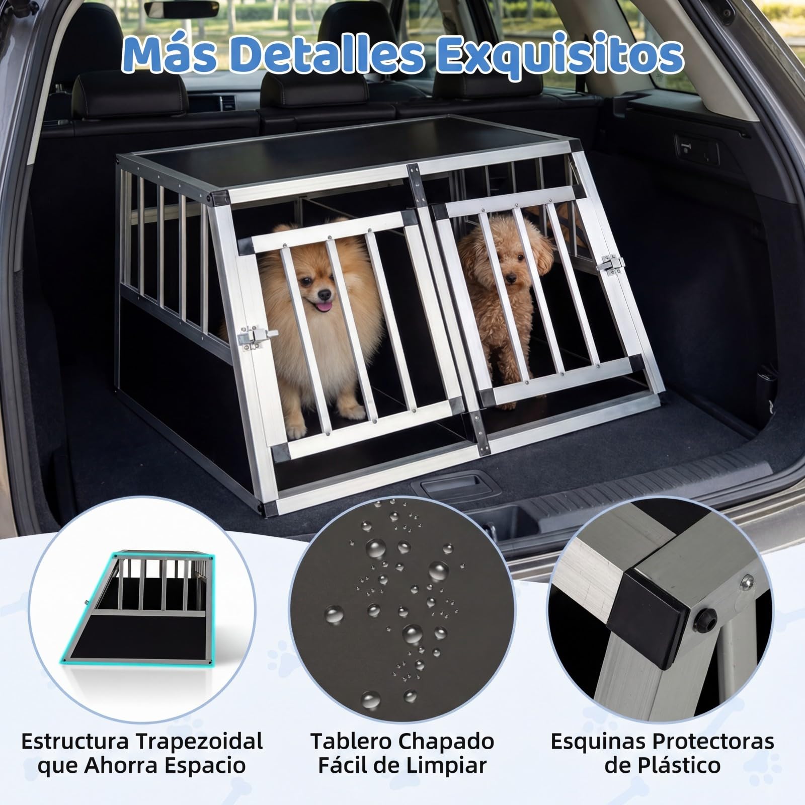 COSTWAY Transportin Perro Coche, Caja de Transporte de Aluminio para 2 Perros con Puerta Bloqueable, Divisor Extraíble, Jaula para Perros Pequeñas y Medianos, Coche, Viaje y Camping, 89x69x50,5 cm