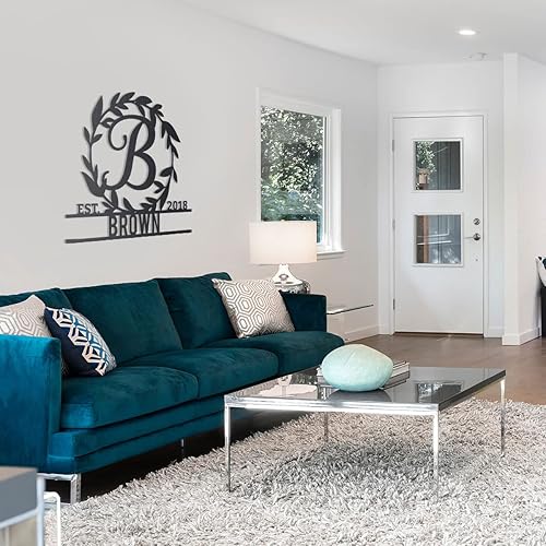 Miniatura 4 de RealSteel Arte de pared de metal personalizado, letra de monograma personalizada con corona decorativa, nombre de la familia, regalo personalizable