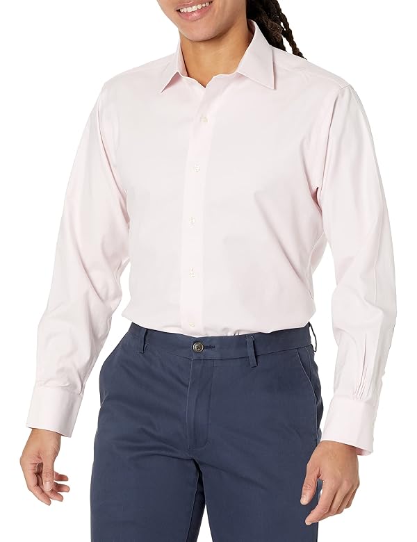 Brooks Brothers Men's Non-Iron Long Sleeve Button Down Ainsley Collar Stretch Dress Shirt, Solid, Light Pink, 18" Neck 35" Sleeve by Brooks Brothers - Used condition - US$71.19