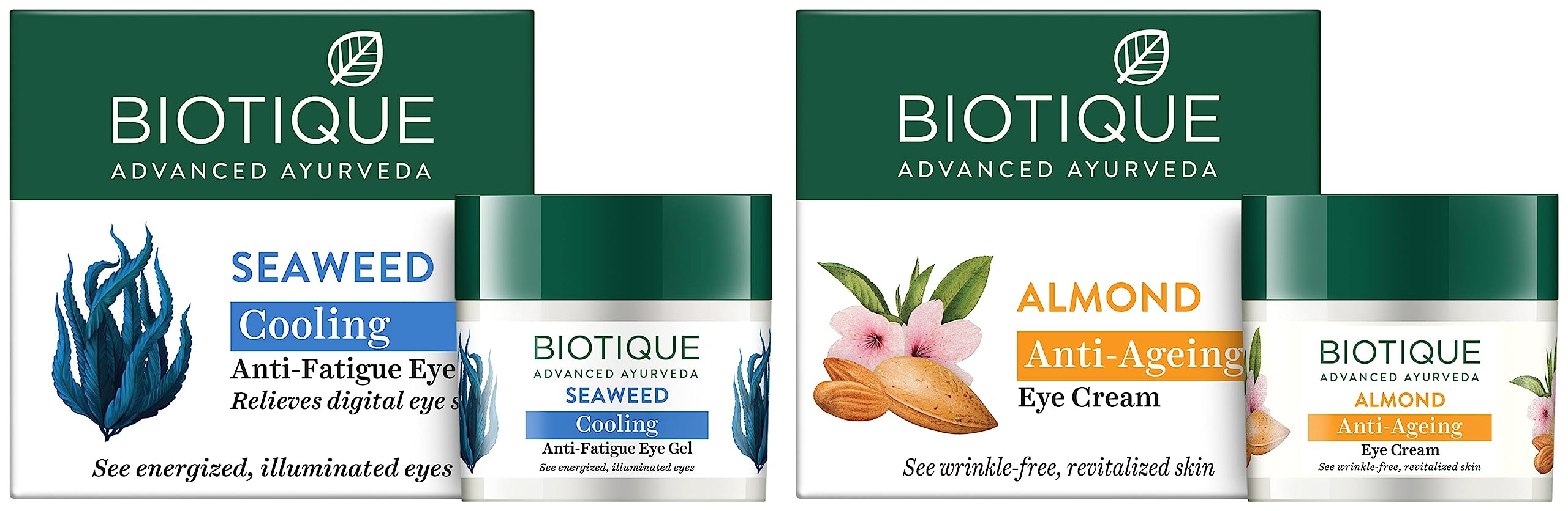Biotique Bio Almond Soothing and Nourishing Eye Cream, 15g and Bio Seaweed Revitalizing Anti Fatigue Eye Gel, 15g-picture-19
