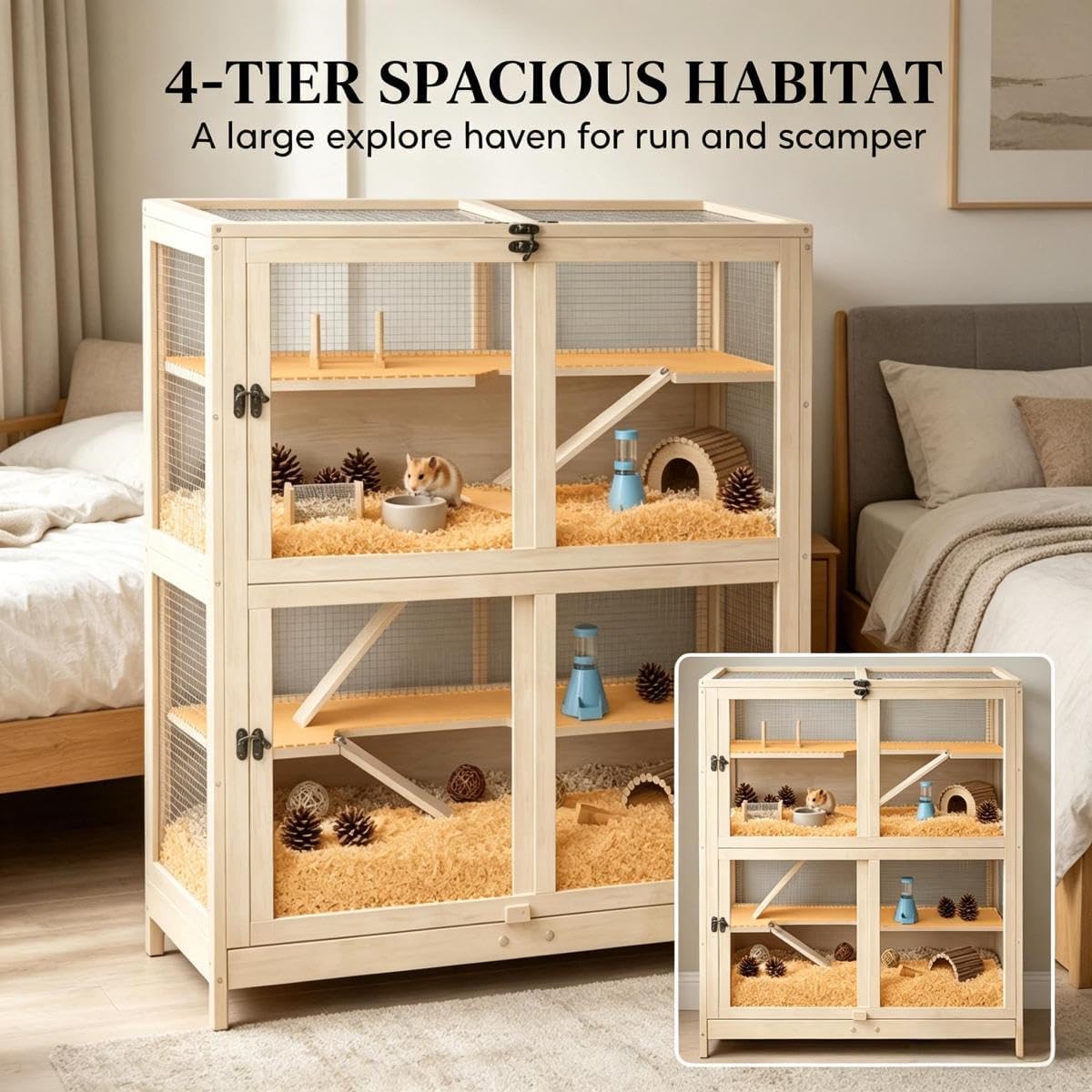 Spacious Small Animals Cage,Hamster Cage with Three Ramps,Pet Cage