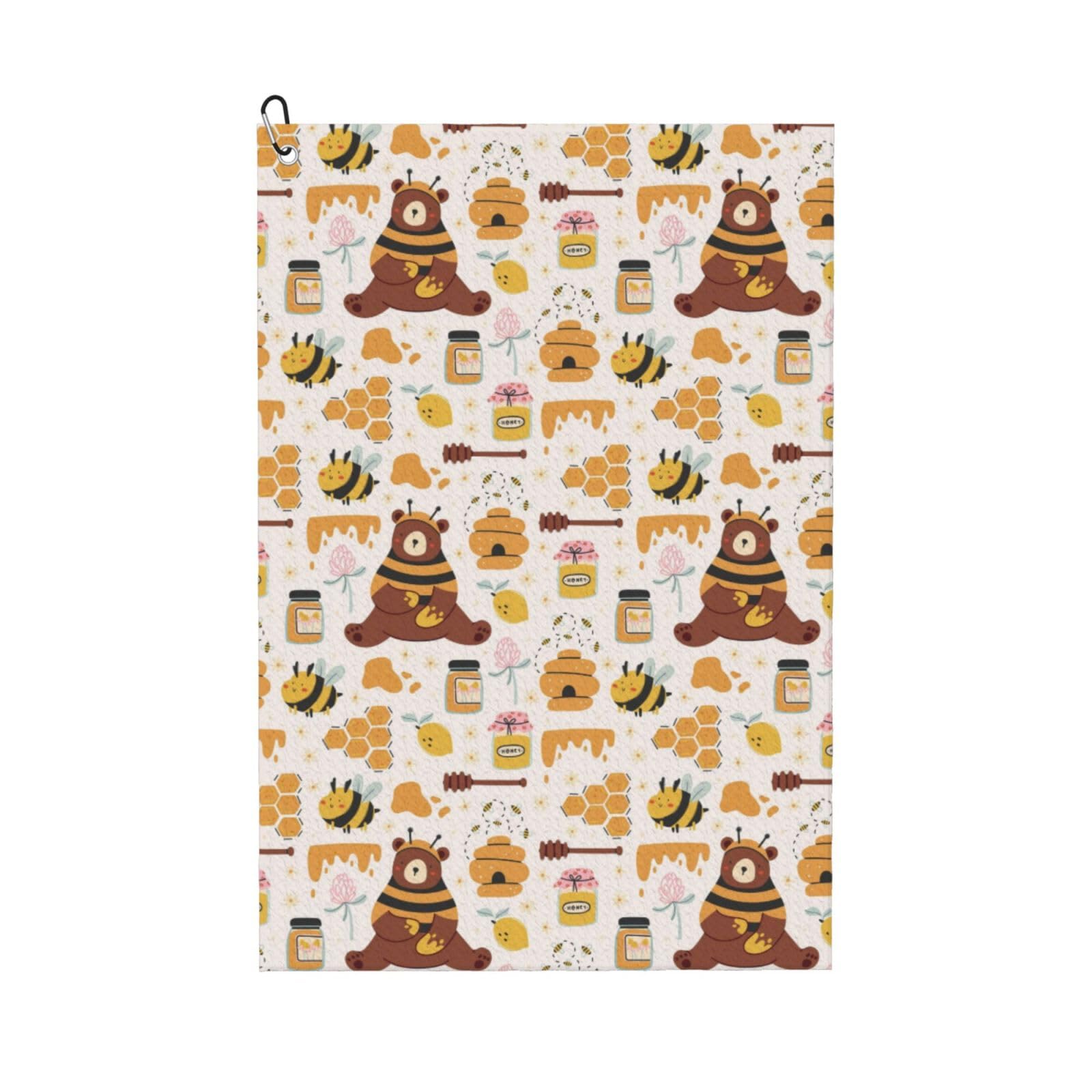 AOOEDM Cute Bee Honey Jar Hive Bear Print Golf Towel with Carabiner Clip Absorbent Microfiber Golf Towel for Cleaning Golf Ball Club Putter Iron for Golf Bag Trolly Belt Loop 16" X 24"