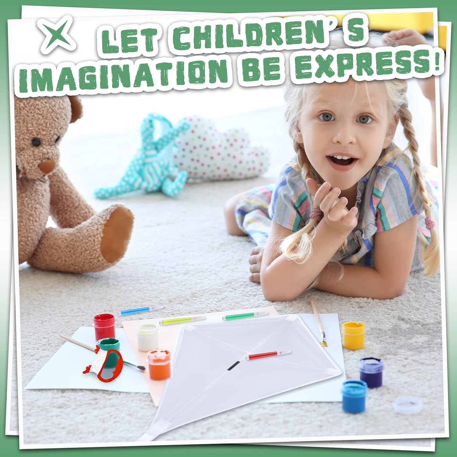 Leitee 36 Sets DIY Kites for Kids, Kite Making Kit White Blank Kites with 144 Watercolor Pens and 36 Swivel Line Decorating Coloring Kite Party Pack for Outdoor Park Grassland Games Activities