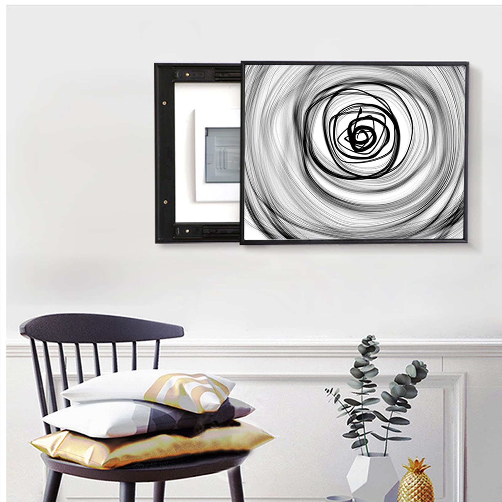 Pintura decorativa de caja de distribución, Cuadros colgantes Caja eléctrica Contadores Cubierta Caja de distribución Ocultar pinturas Arte abstracto Blanco y negro Decorativo, Vertical, Empujar hacia