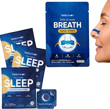 مجموعة Wellamoon Sleep & Nasal Strip - رقعة ليلية + شرائط تنفس أنفية لراحة أفضل