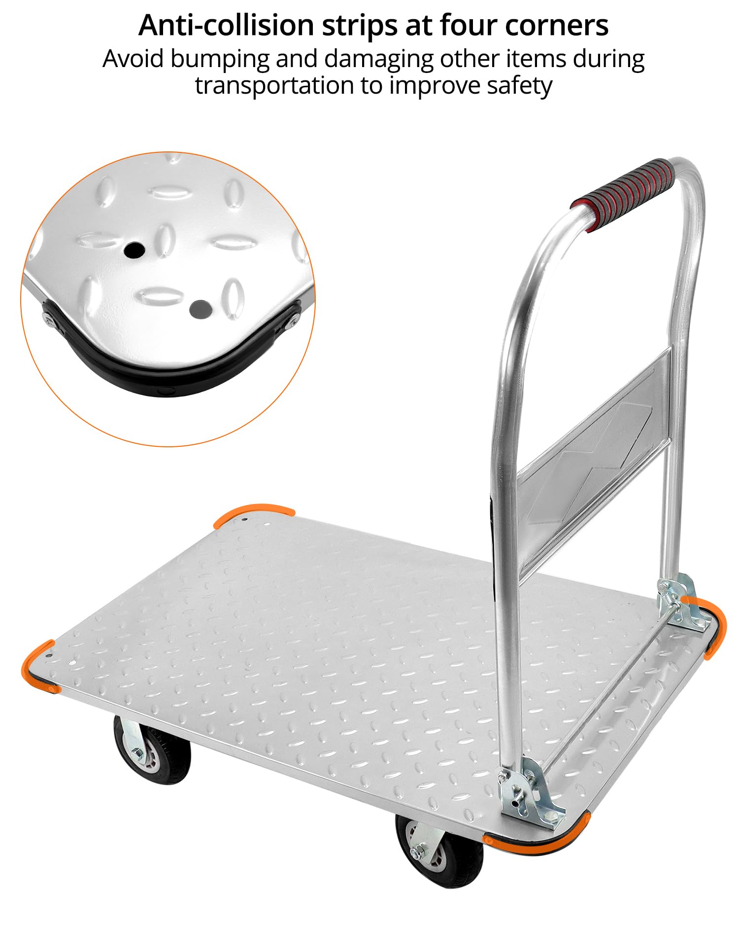QWORK® Robusto carrello con piattaforma pieghevole, con capacità di carico di 1100 kg, 90 x 60 cm e pneumatici in gomma silenziosi, Carrello da trasporto in acciaio per carichi pesanti