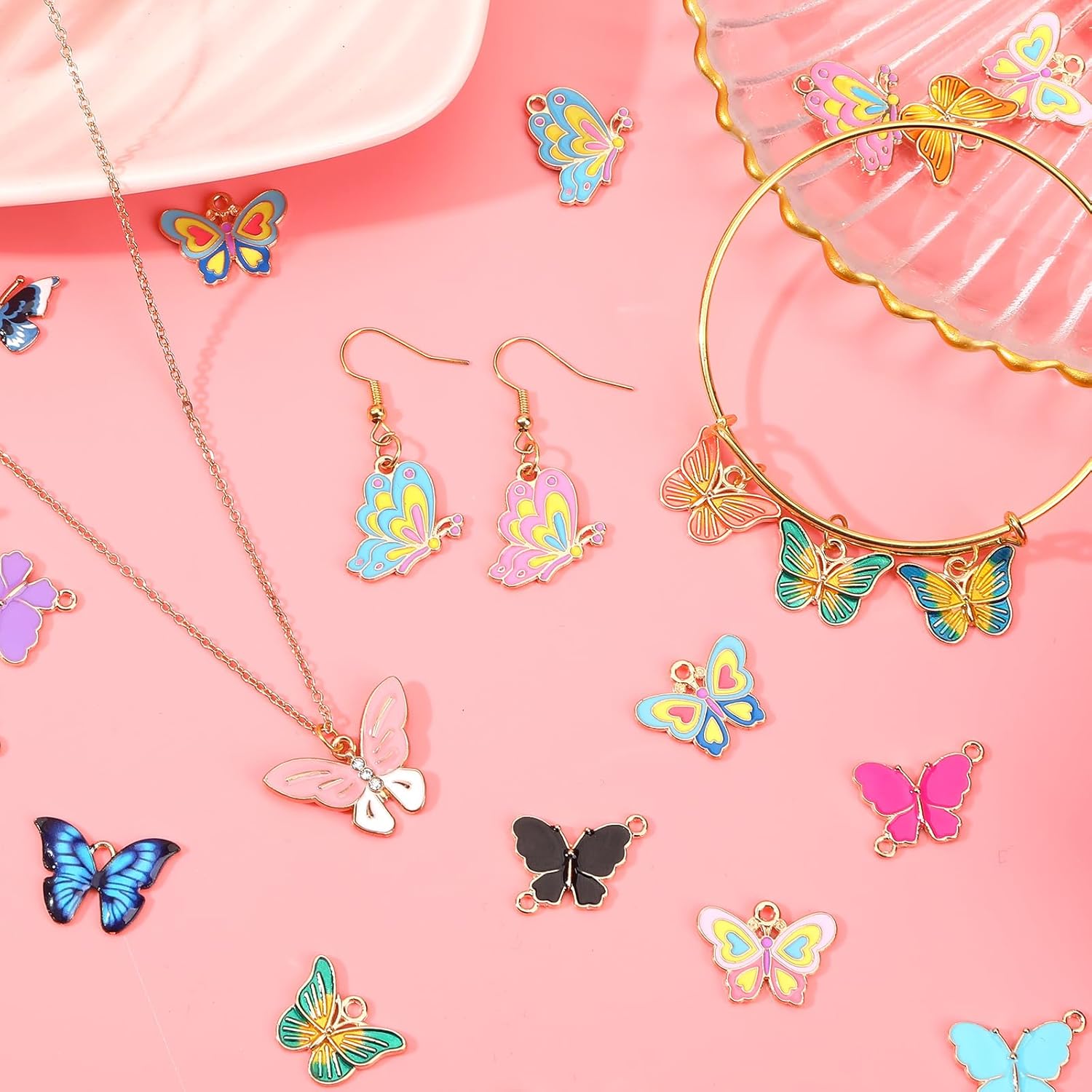 MARFOREVER 40Pcs/20 Pairs Butterfly Charms, Mixed Butterflies Charms for Jewelry Making, Assorted Enamel Butterfly Charm Pendants for Necklace Earring Bracelet Crafting - Image 5