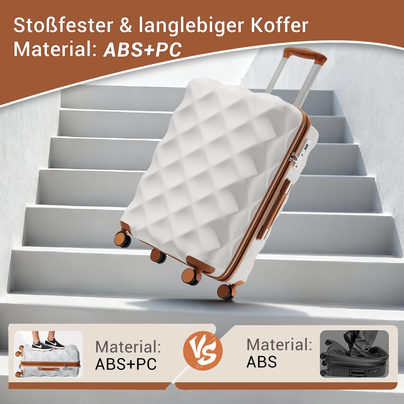 British Traveller Groß Koffer 74.5x49x30.5cm Leichter Reisekoffer aus ABS+PC mit TSA-Schloss, 4 Rollen Koffer Trolley