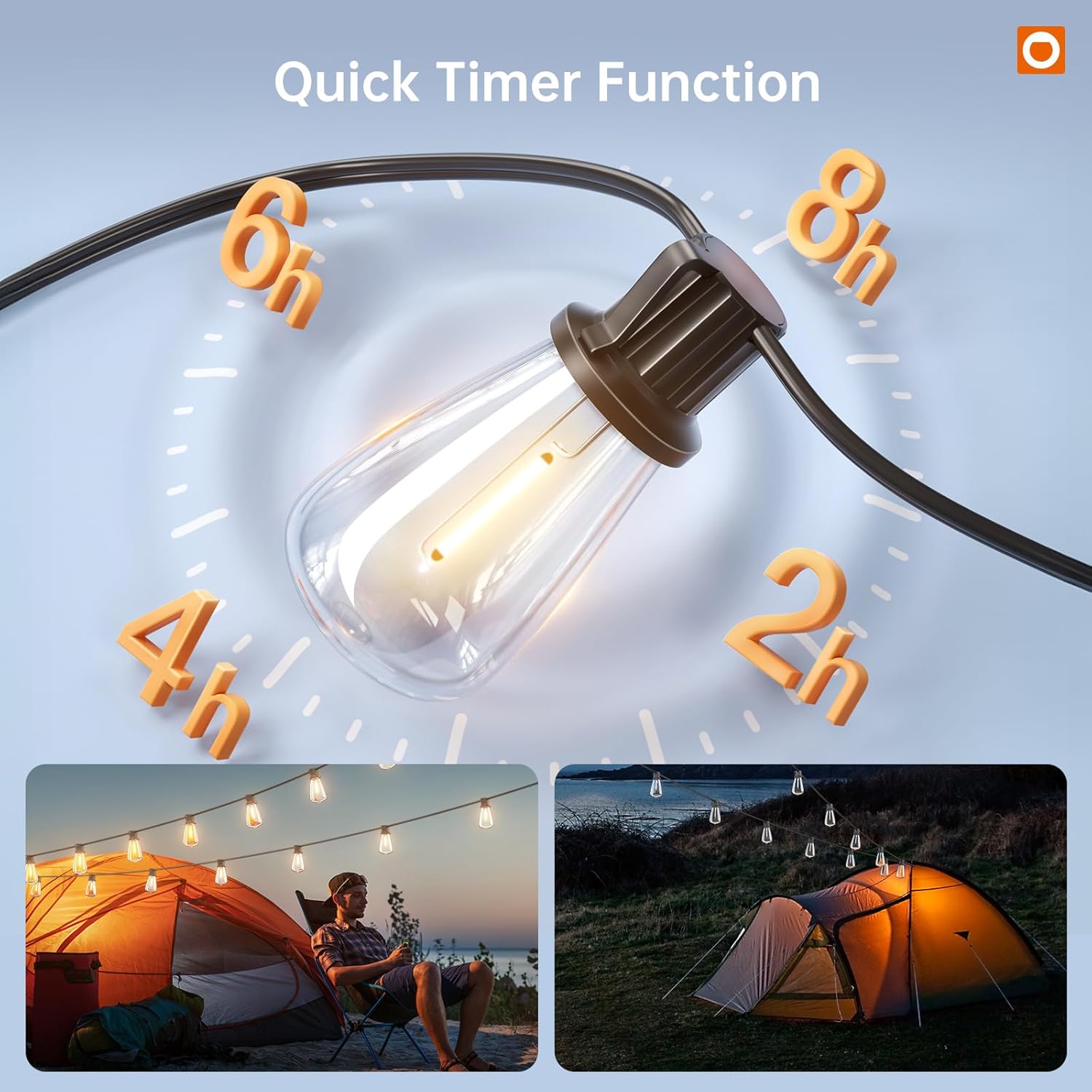 addlon 35FT Solar String Lights Outdoor, IP54 Waterproof Solar Powered with Remote & USB Port, 10+1 LED Shatterproof Bulbs, Dimmable Solar Light Outdoor for Camping Backyard Bistro Porch - Image 6