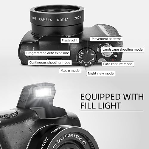 Miniatura 3 de Cámara digital 4K con tarjeta SD de 32 GB, cámara DSLR para fotografía y vlogging - Cámara compacta puente amigable para principiantes