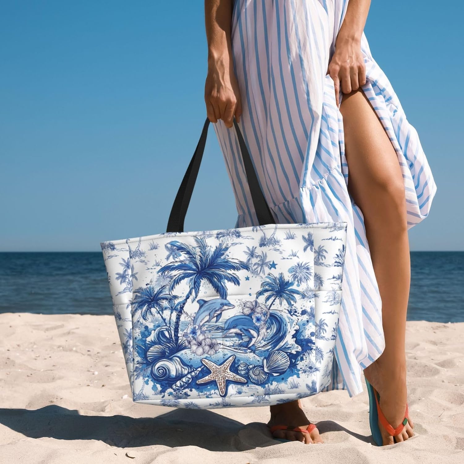 Beach Bags Waterproof Sandproof for Women Beach Tote Bag Large Capacity with Zipper Gift for Women for Travel Shop - Image 2