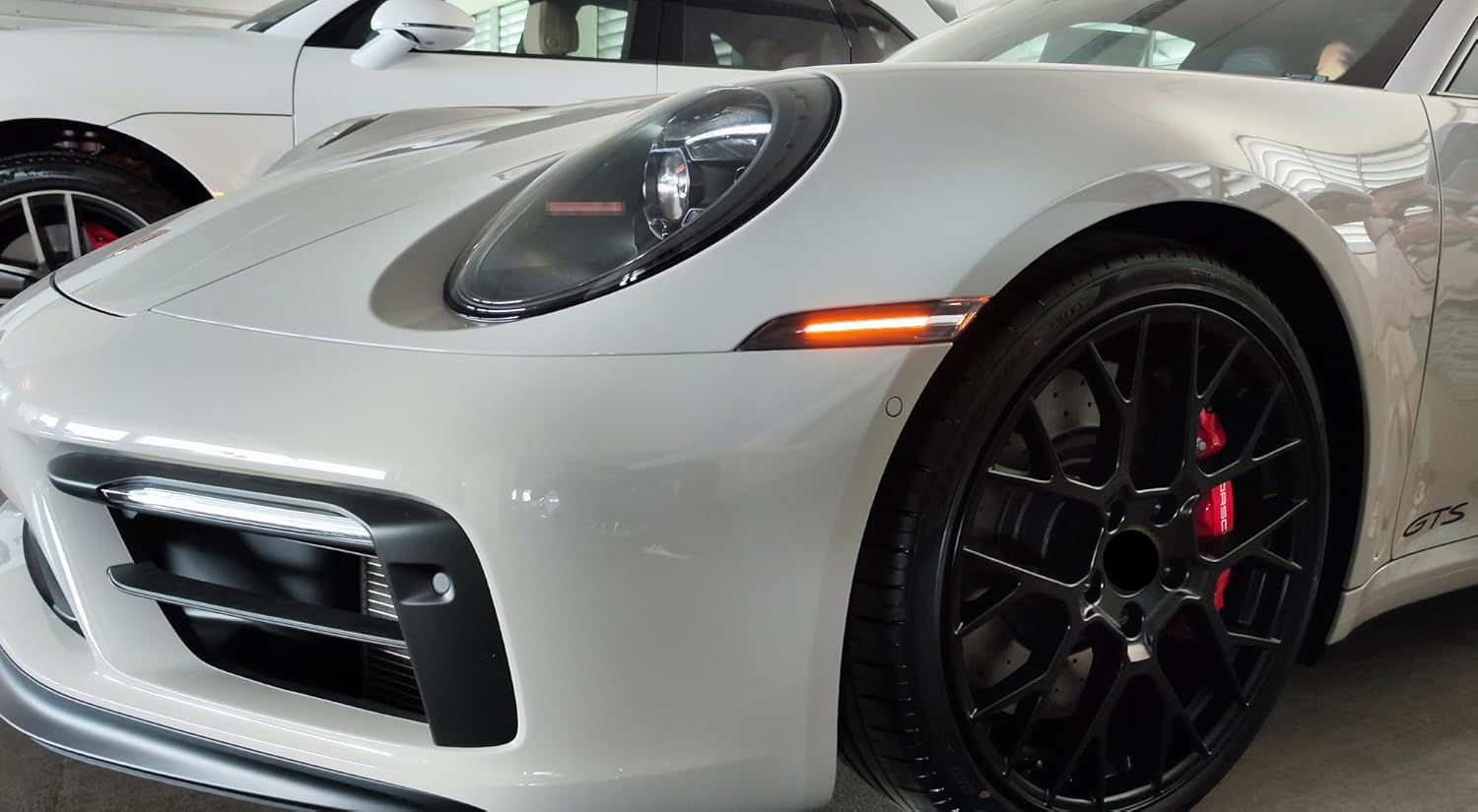 iJDMTOY Euro Black-Out Clear Lens w/Amber Sequential Blink LED Front Side Marker Light Kit Compatible with Porsche 2020-up Taycan, Powered by 60-SMD LED w/Dynamic Blinking