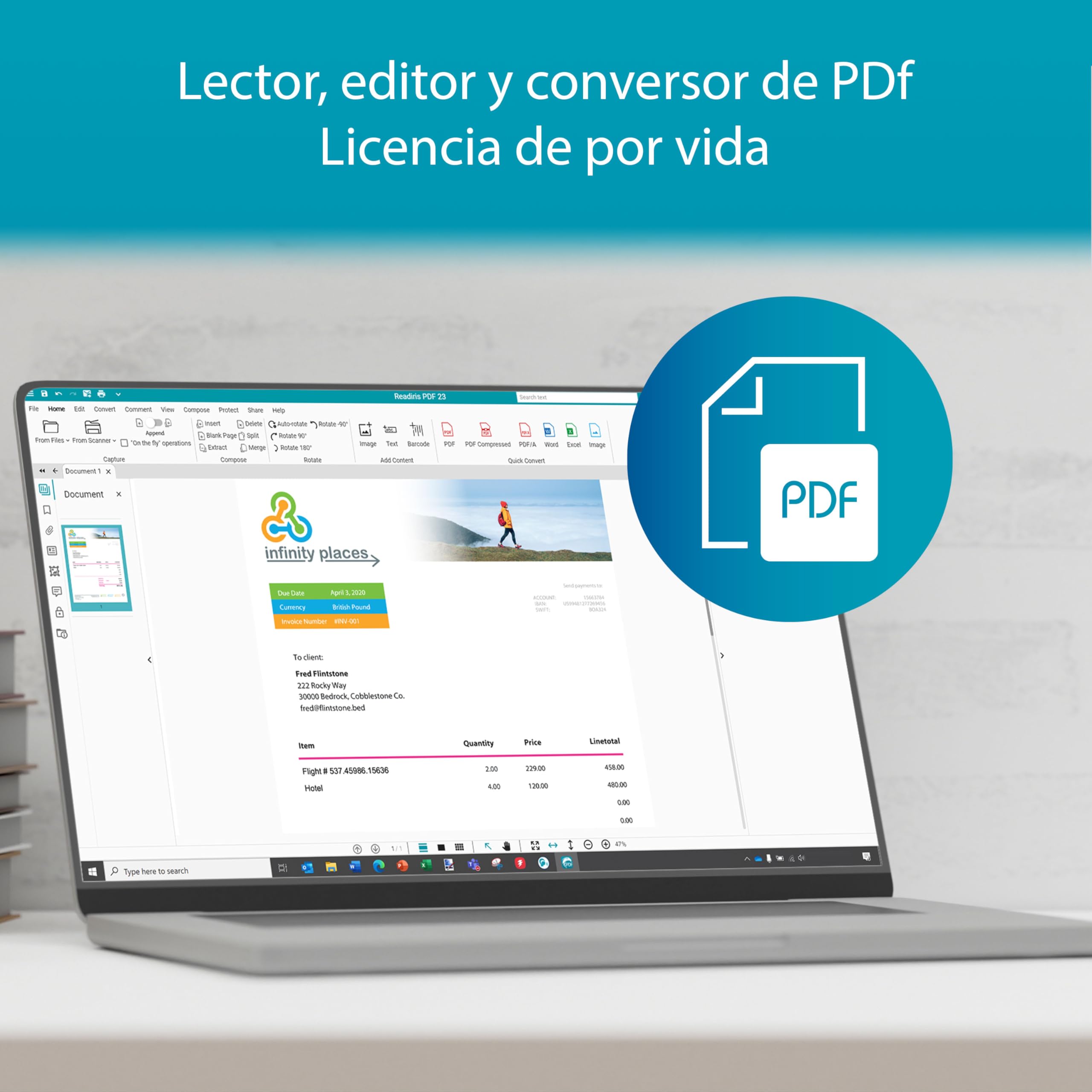 Readiris PDF Famille 365 Éditeur PDF professionnel – logiciel PDF 5 Licences annuelle pour 5 PC Windows
