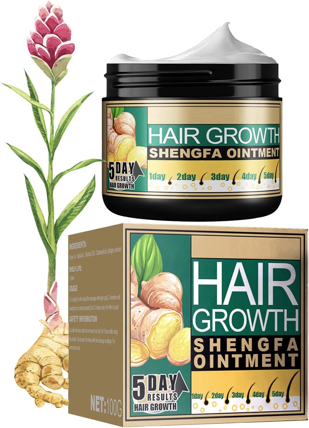 Ginger Hair Growth Coditioner for Scalp Massage, Hair Regrowth Treatment Cream Moisturizing Hair Follicle Care Serum Essence Sample 1 oz