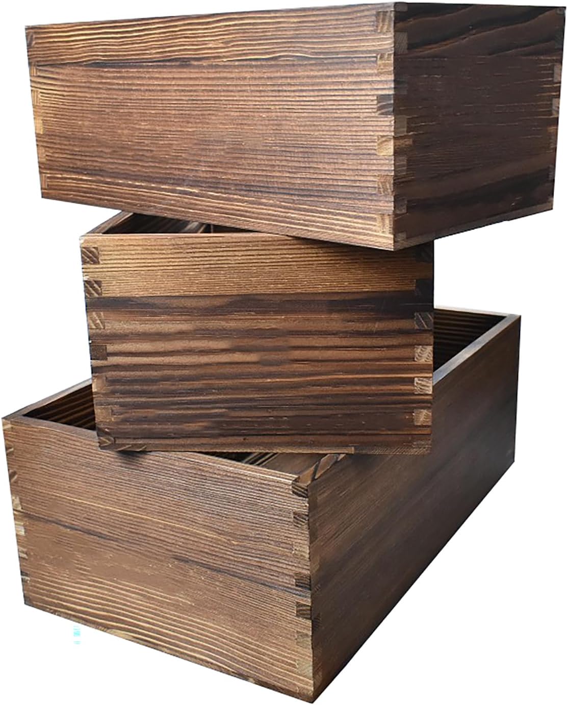 Decorative Nesting Wooden Crates Burnt Umber Stained Rustic Crate Boxes Wood Pallet Bin Storage Boxes for Decorative Display Kitchen Storage Arts & Crafts Set of 3