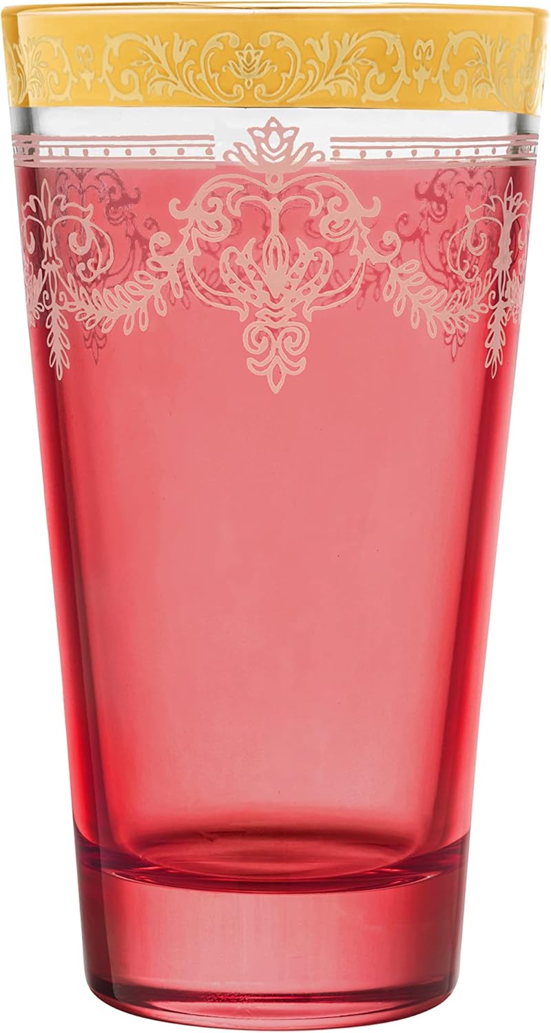 Lorren Home Trends Highball Set of 6 Red with Gold Band
