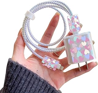 Colorful Heart Cable Protector for iPhone Adapter Cute Love Pattern, Silicone Soft Data Line Cable USB-C Wire Saver Phone Cord Charger Protector for iPhone 7 8 11 12 13 14 15 Pro Max Plus - Buy now