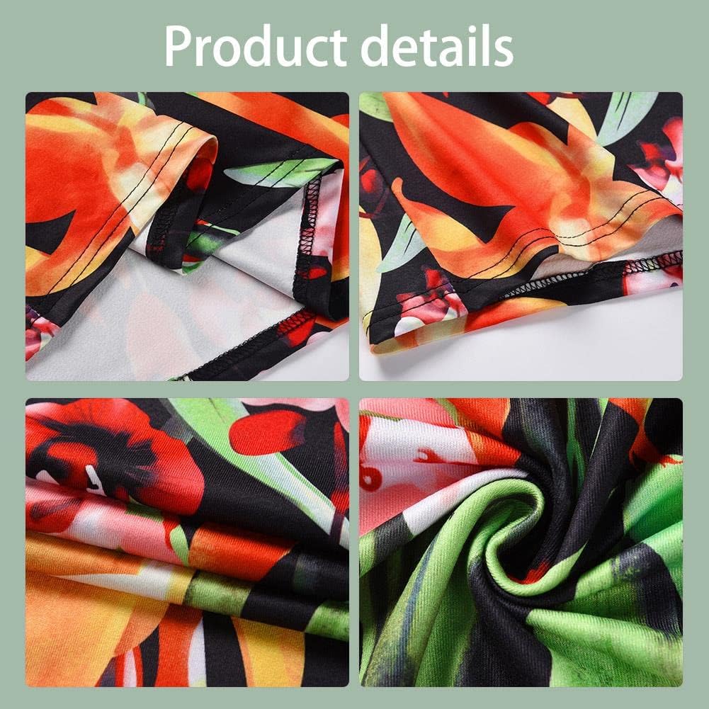 Women's Printed Dress Bohemian Floral Sling Long Dress V-Neck Spaghetti Strap Maxi Dress Black