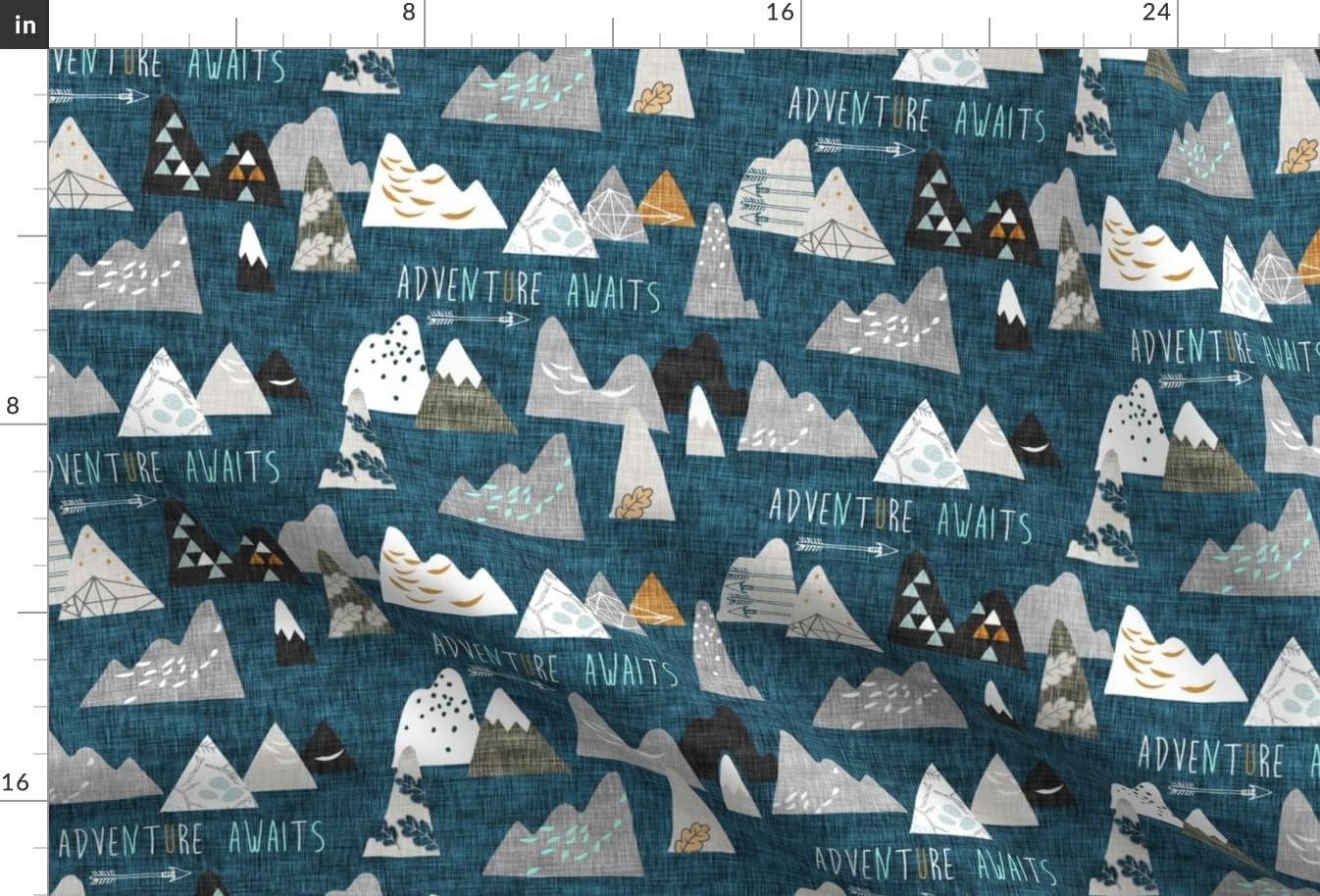 Spoonflower Fabric - Adventure Awaits Regular Boy Mountain Teal Dark Blue Wilderness Printed on Chiffon Fabric by The Yard - Sewing Fashion Apparel Dresses Home Decor