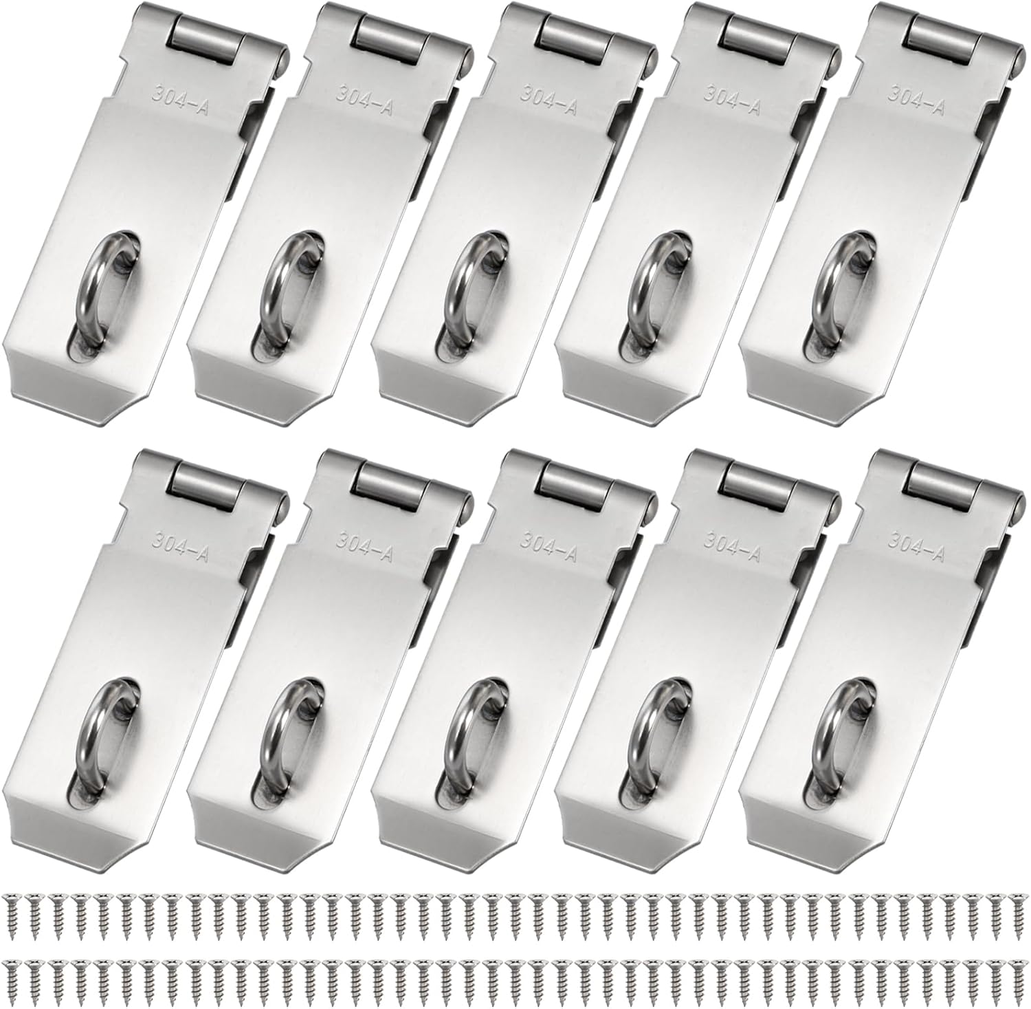 Hedume 10 Pack Door Locks Hasp Latch, Stainless Steel Safety Padlock Clasp Hasp Lock Latch with Screws Brushed Finish, Extra Thick Gate Lock Hasp for Doors and Cabinets