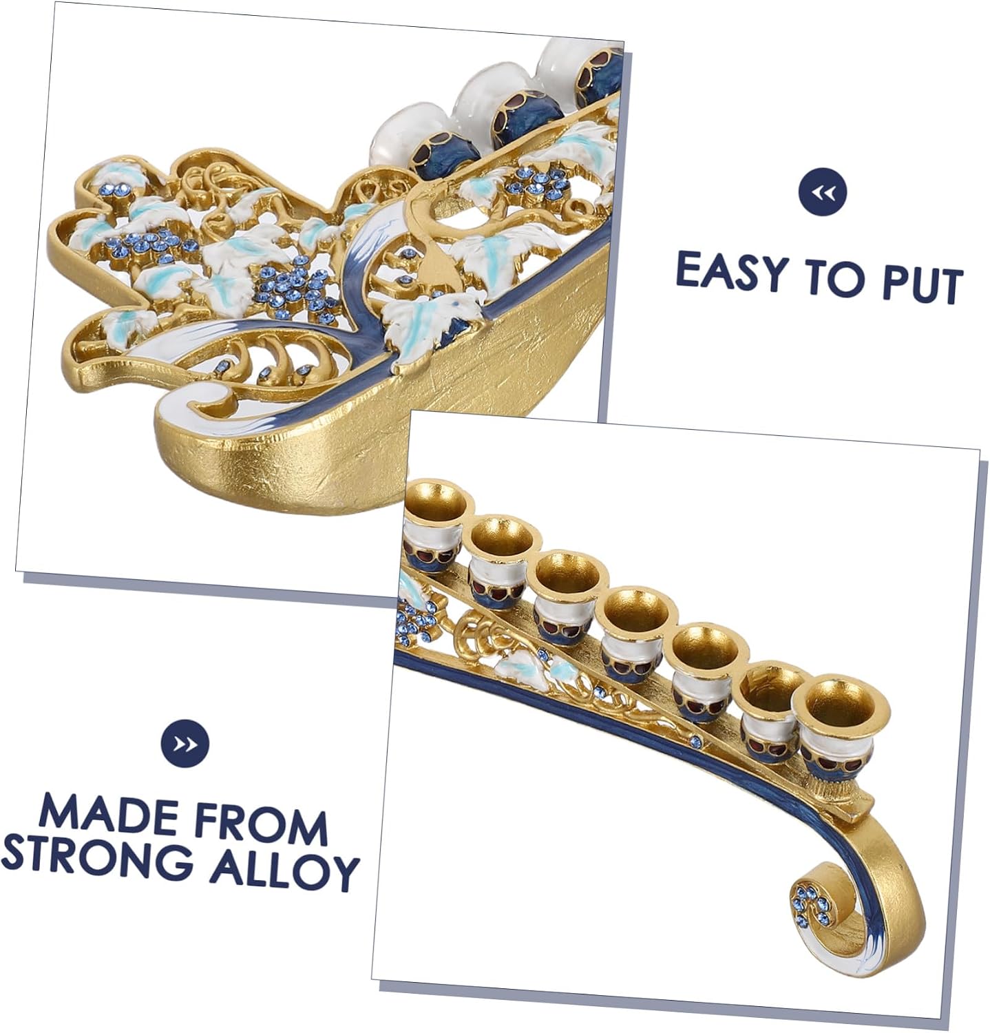 Metal Enamel Hanukkiah 9 Branch Menorah Tabletop Centerpiece