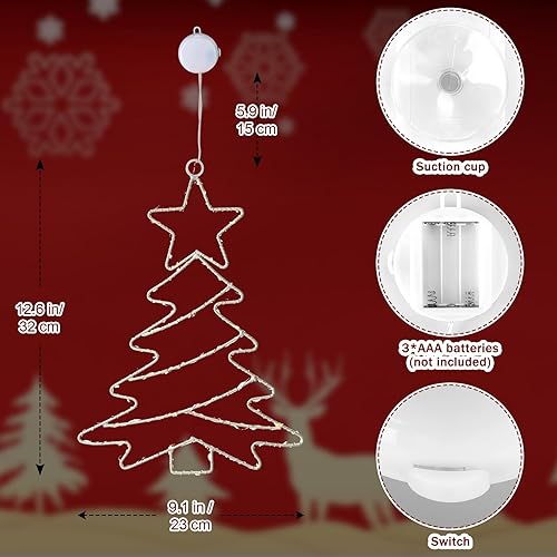 Miniatura 4 de DANLI Decoraciones de Navidad para ventana, marco de hierro, luces de árbol de Navidad con ventosa, temporizador, funciona con pilas, luces de
