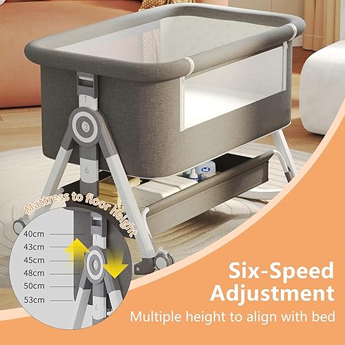 Miniatura 6 de Cuna de bebé 4 en 1, cuna mecedora con cómodo colchón y ruedas, 6 alturas ajustables y fáciles de plegar, cuna portátil para recién nacidos