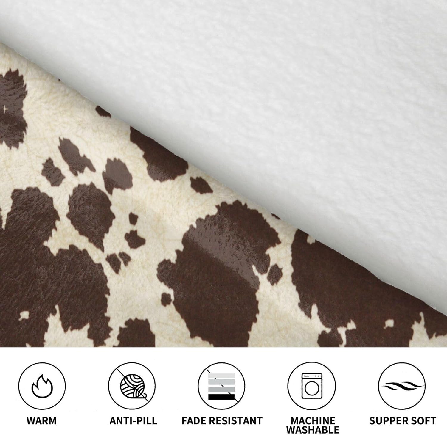 MUSM Brown Cowhide Print Blanket Hoodie Fleece Sweatshirt Blanket With Sleeves And Pockets