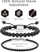 Vista 84 de Black Beaded Bracelets for Men Boys: 6mm Obsidian Onyx Lava Beads Mens Bracelet Set Mens Jewelry - Cool Anniversary Valentines Fathers Birthday