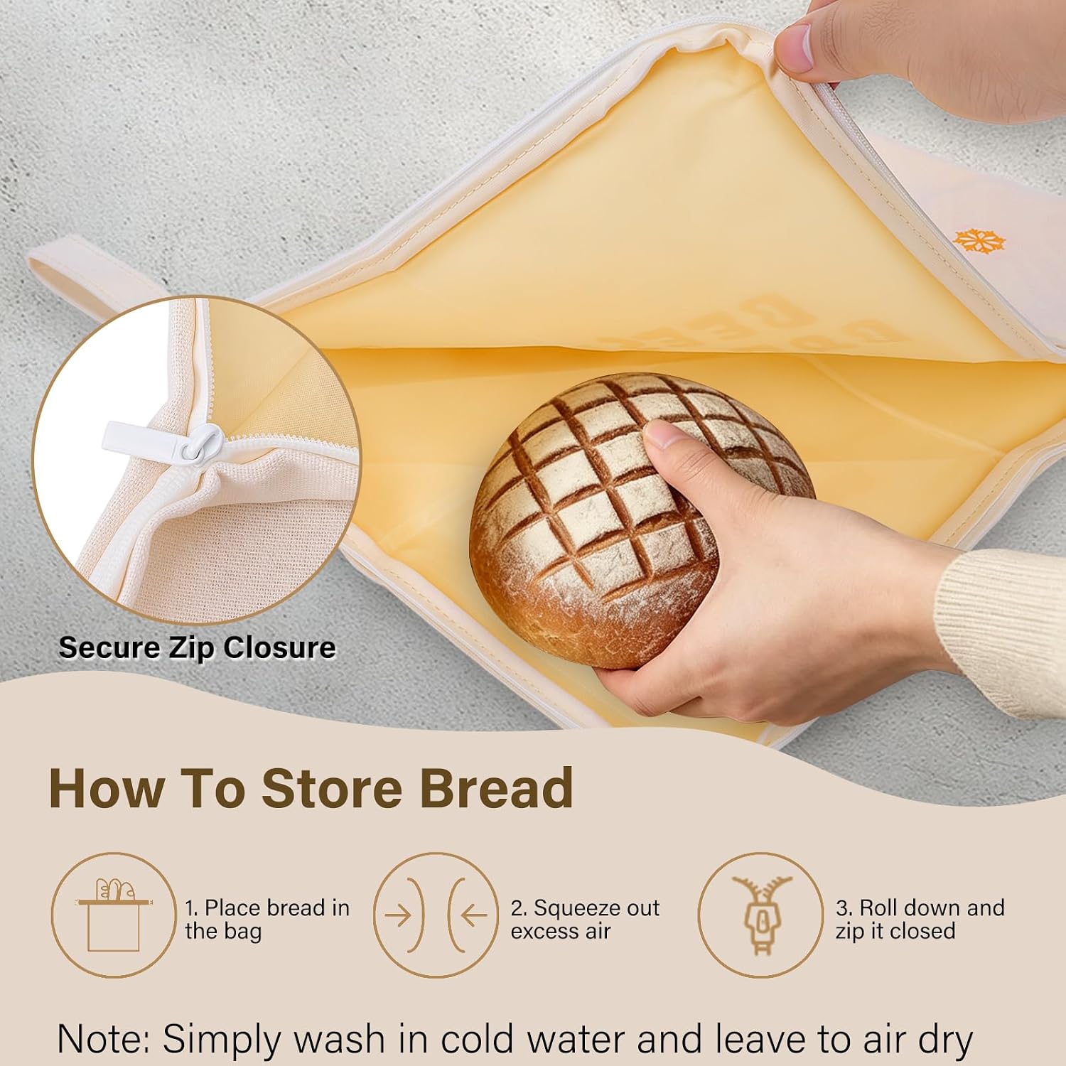 Gugxiom 2Pcs Reusable Beeswax Bread Bags with Zip Closure, 13 x 17 in Cotton Linen Bread Storage Bags for Homemade Breads, for Sourdough, Baguettes, and Artisan Breads for Freezer & Refrigerator