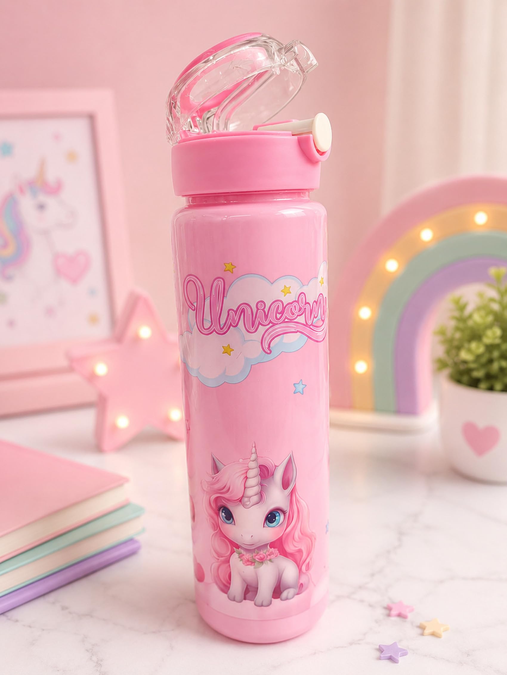 Cute Pink Unicorn Water Bottle for School Girls, Leak-Proof Flip-Top Sipper Flask, BPA-Free - 900ml-image-27