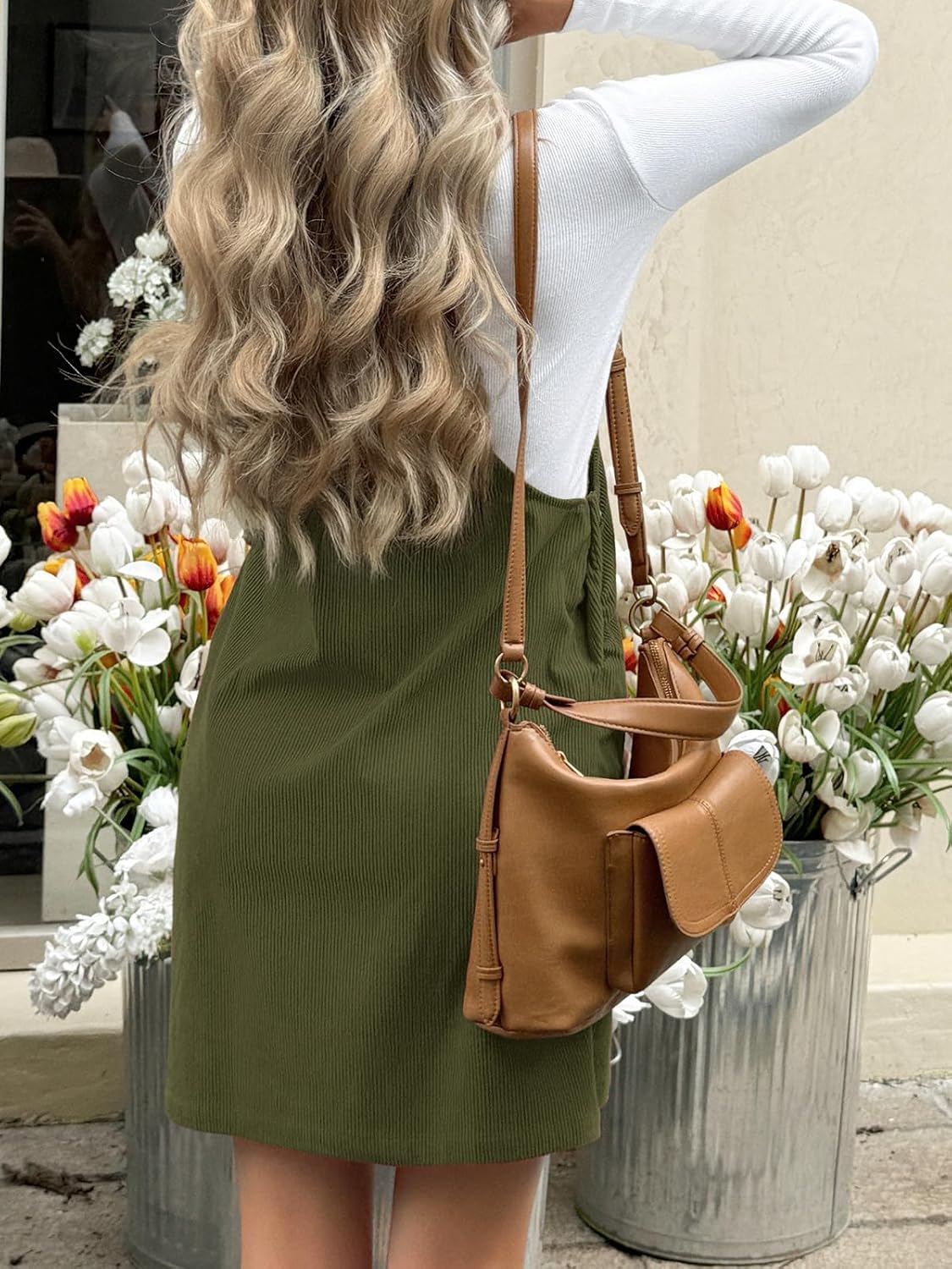 Yousify Womens Maternity Overalls Dress Corduroy Adjustable Strap Bib Casual Fall Overall Shorts Dresses with Pockets - Image 7