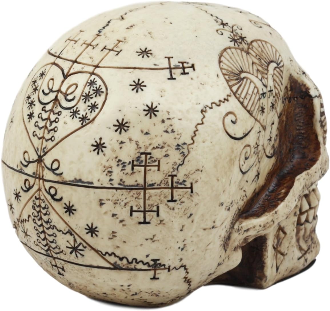 Ebros Erzulie Freda Veve Haitian Ancient Voodoo Love Spells Romance Talisman Tattoo Skull Statue Gothic Skull Lwas Voudou Loa of Love Day of The Dead Skeleton Cranium Figurine