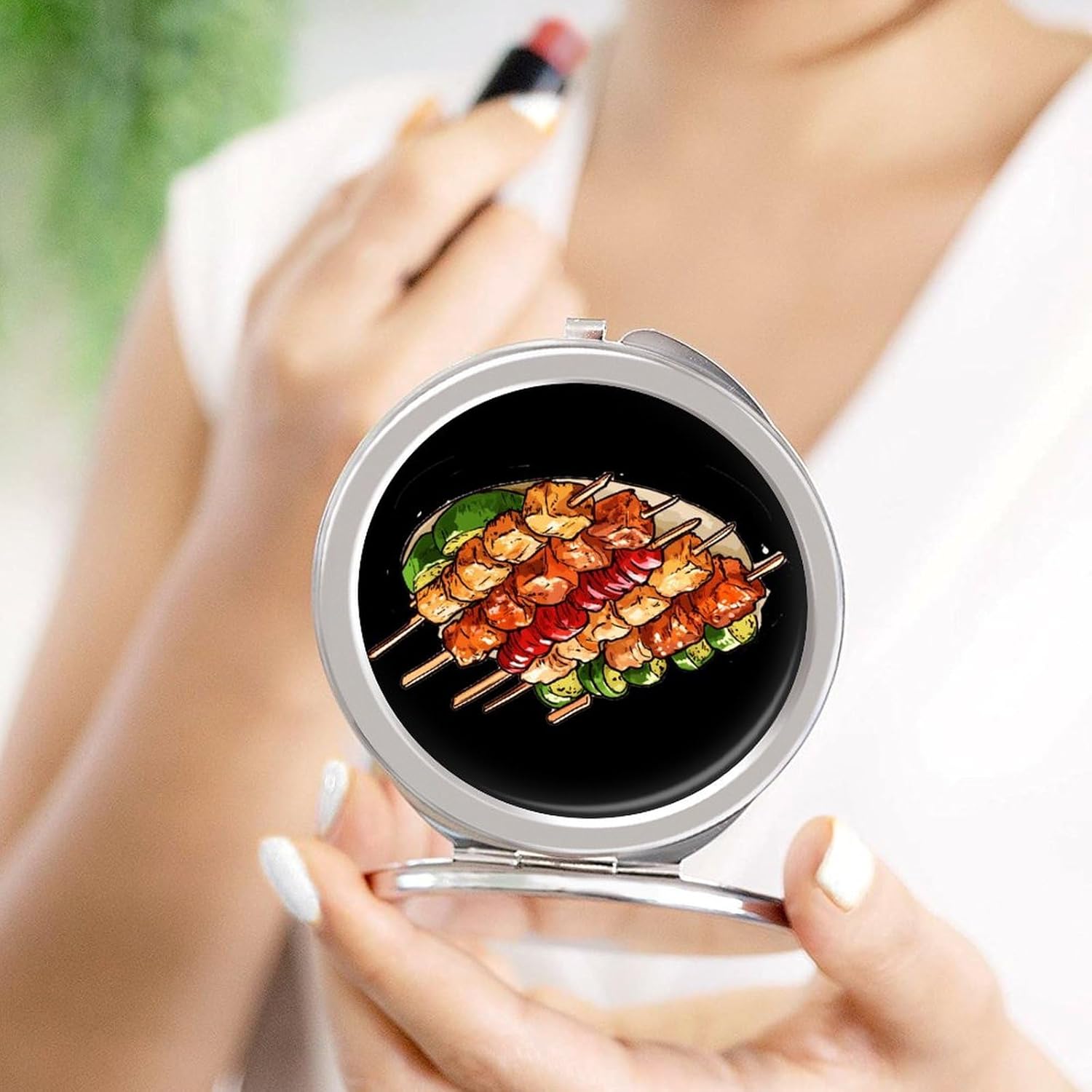 Chicken Skewers BBQ Compact Makeup Mirror Mini Foldable Cosmetic Mirror Portable Travel Mirror for Purse Pocket