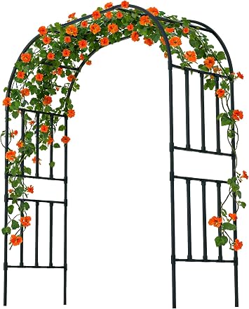 Square Tube Garden Arch Trellis, 8.2FT x 5FT Metal Arbor, Outdoor Trellis for Climbing Plants, Black