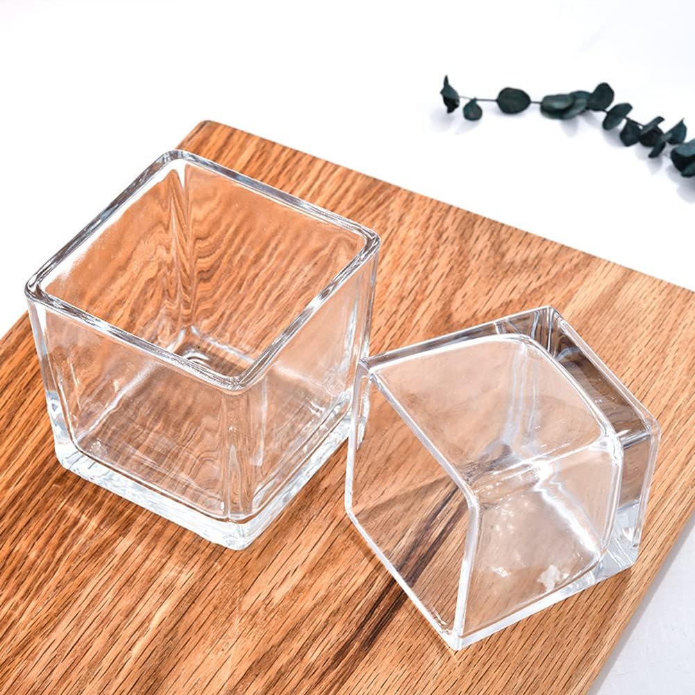 2PCS 2.4inchX2.4inch Candle Holder Clear Square Glass Vase Decorative Centerpiece Floral Accent Container for Wedding, Birthday, Holiday and Home Decoration image 3