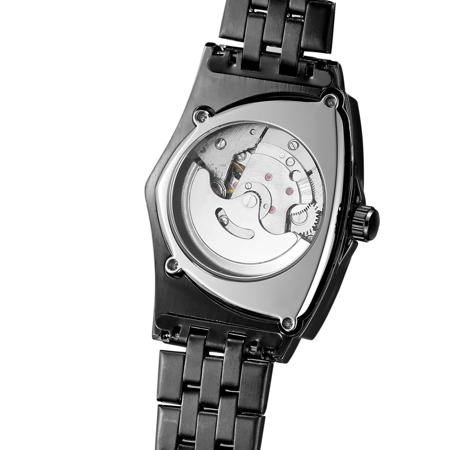 FORSINING Montre pour homme étanche à 30 m Squelette Creux Automatique Éblouissant Rétro Triangle Montre-bracelet