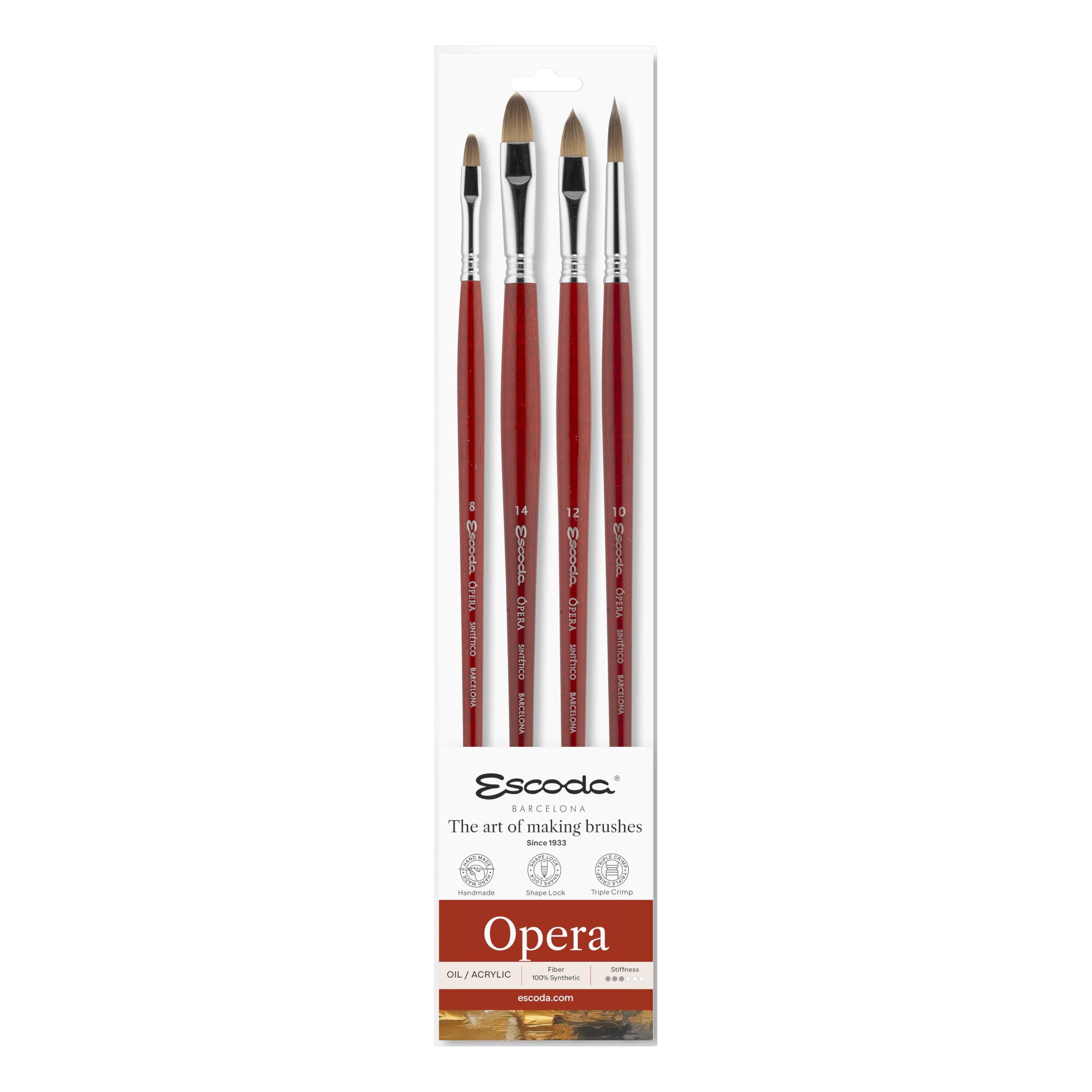 Escoda Opera Series Professional Artist - Juego de pinceles de aceite y acrílico, fibra sintética de Takatsu, juego de 4 piezas