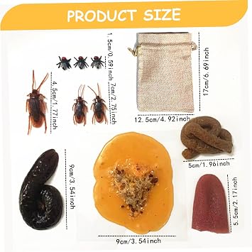 Fake Poop with Drawstring Bags, Realistic Fake Cockroach Fly Flies Puke and More, Novelty Poop Toy for April Fools' Day Prank Tricky Toys Props, Dolls