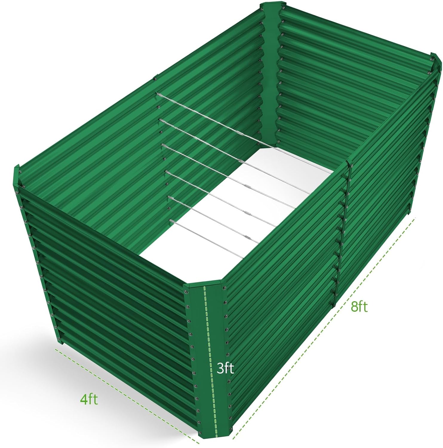 land guard 8x4x3ft rectangular galvanized raised garden beds, large-capacity metal planter box outdoor, durable deep raised garden bed 3ft tall, raised beds for gardening vegetables, forest green 8×4×3ft forest green