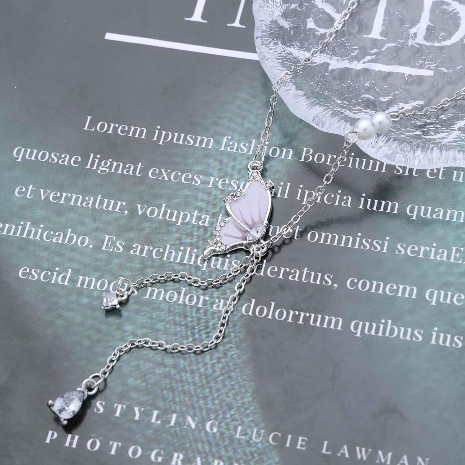 Andelaisi Boho Butterfly Y Lariat Necklace Vintage Pearl Butterfly Choker Necklace Silver Crystal Tassel Drop Necklace Adjustable Butterfly Chain Necklace Jewelry for Women - Image 4