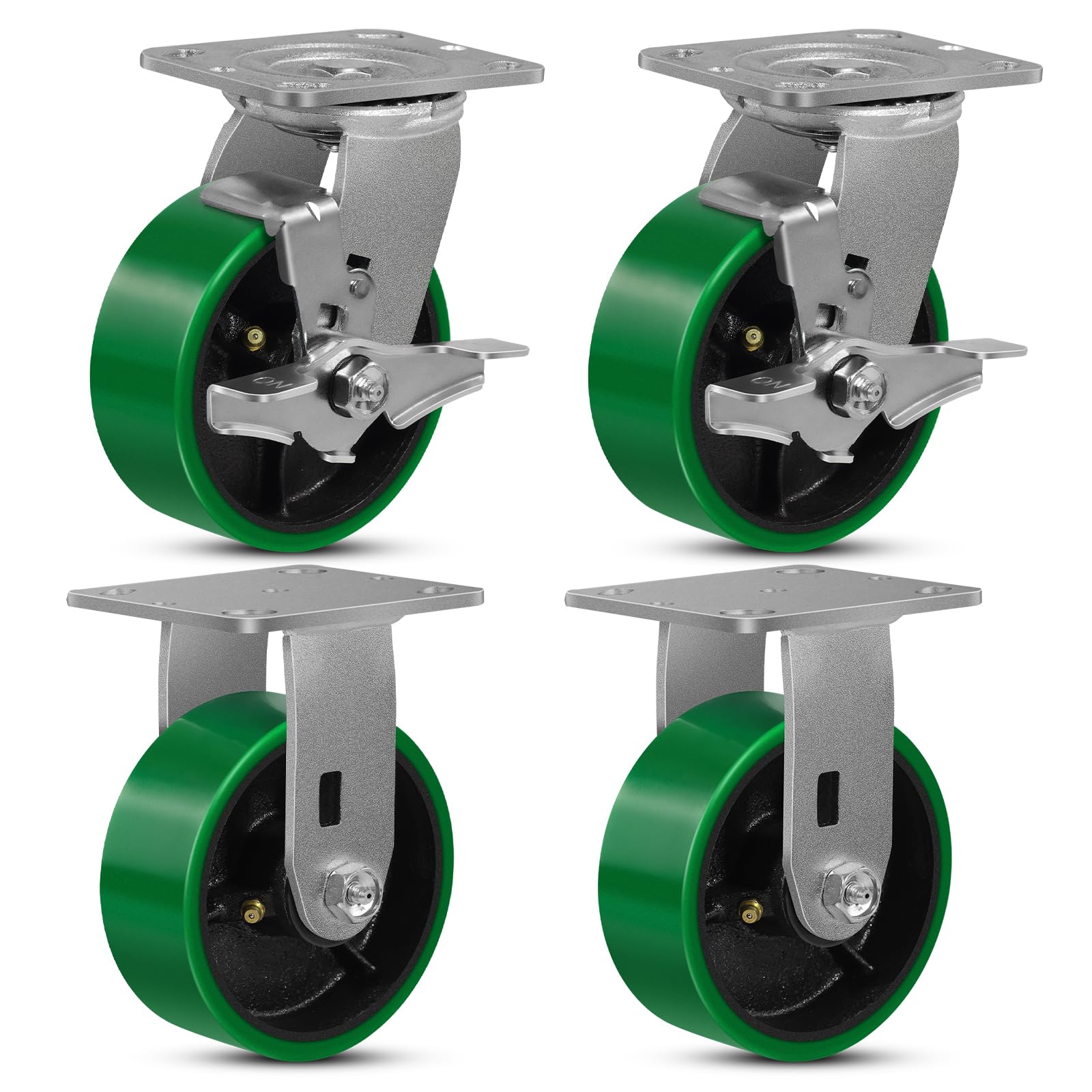 NINOSO 5'' Caster Wheels, Set of 4 Heavy Duty Casters with Load 4000lbs Capacity, Swivel Caster Used for Industrial Toolbox Workbench (2 Brakes & 2