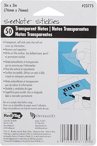 Miniatura 4 de Redi-Tag - Notas adhesivas transparentes SeeNote Stickies paquete de 50 3 x 3 pulgadas transparente 23775