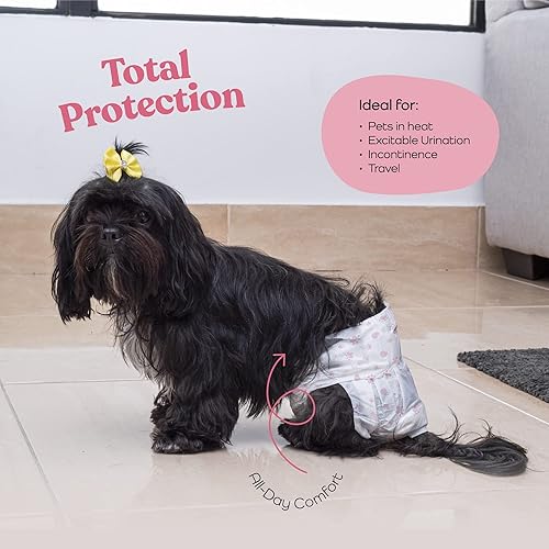 Miniatura 2 de Pañales cómodos para perras, paquete de 24 pañales desechables súper absorbentes, tecnología de gel FlashDry e indicador de humedad, pañales a