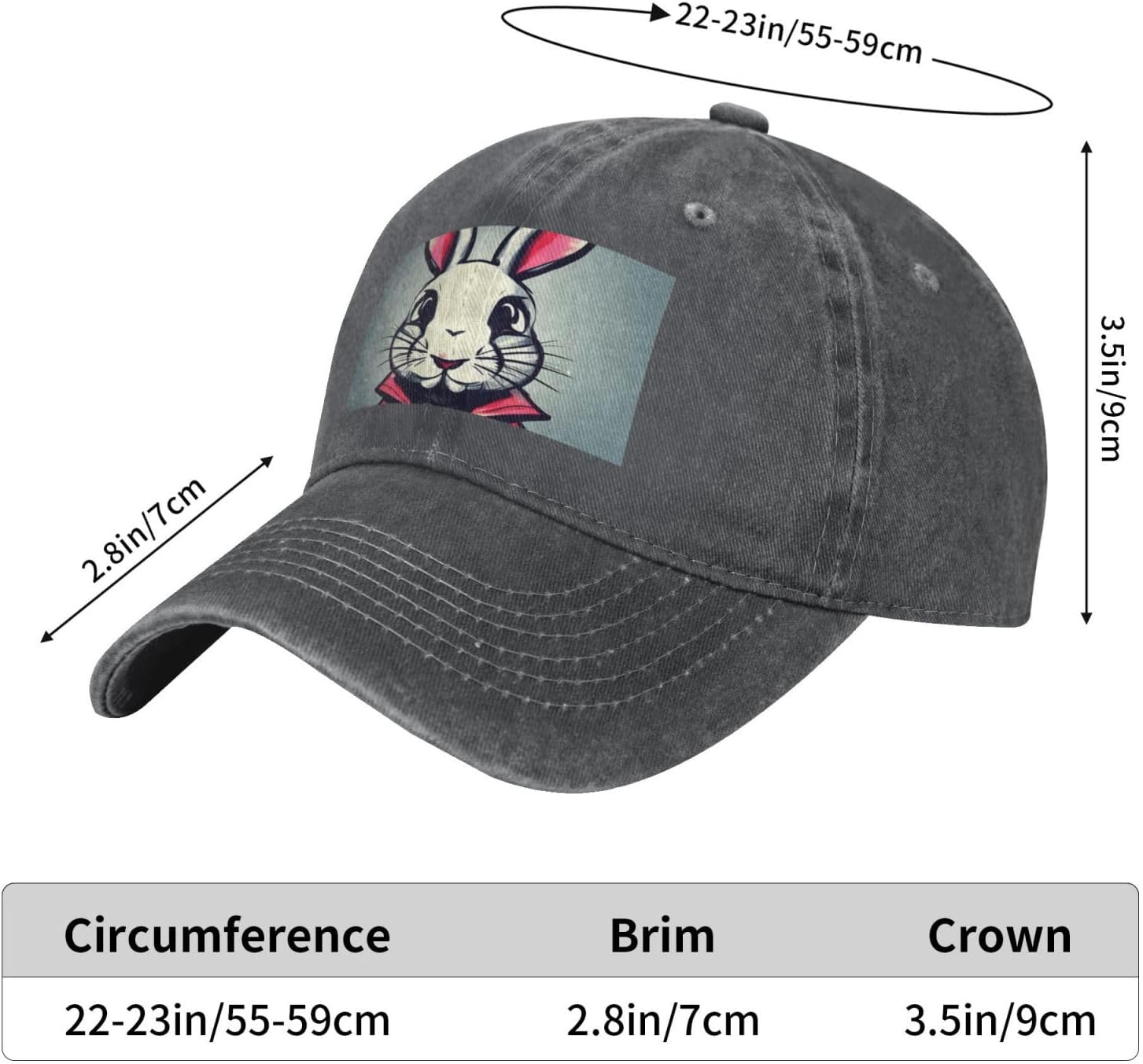 Bunny Rabbit Print Cowboy Hat Personalized Baseball Cap Fashion Hat Cap Funny Gifts for Women Men Deep Heather