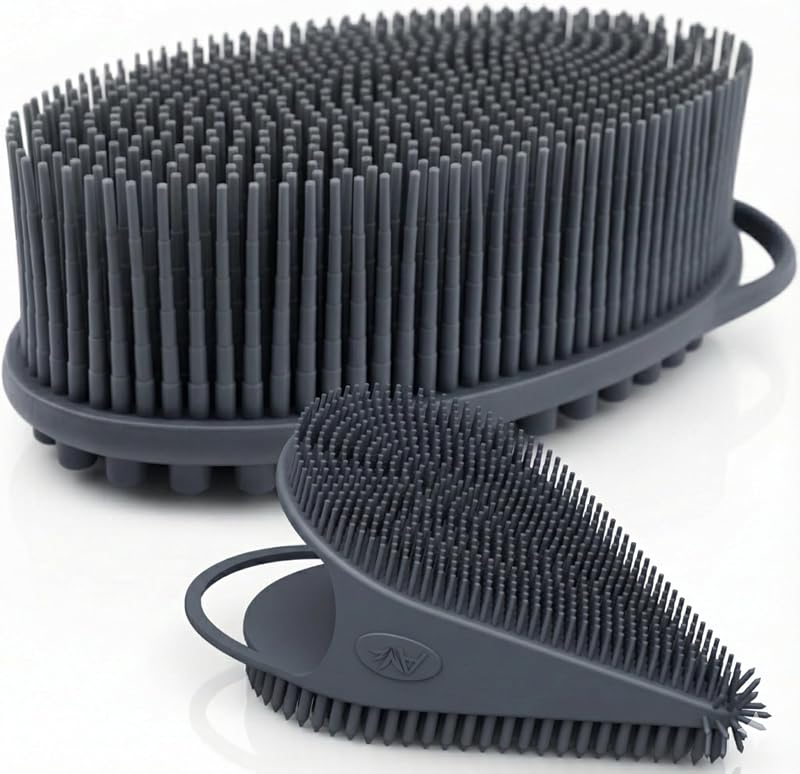 Avilana Conjunto 2 em 1 de Escova Corporal e Escova Facial de Silicone, COMBO-GRAY