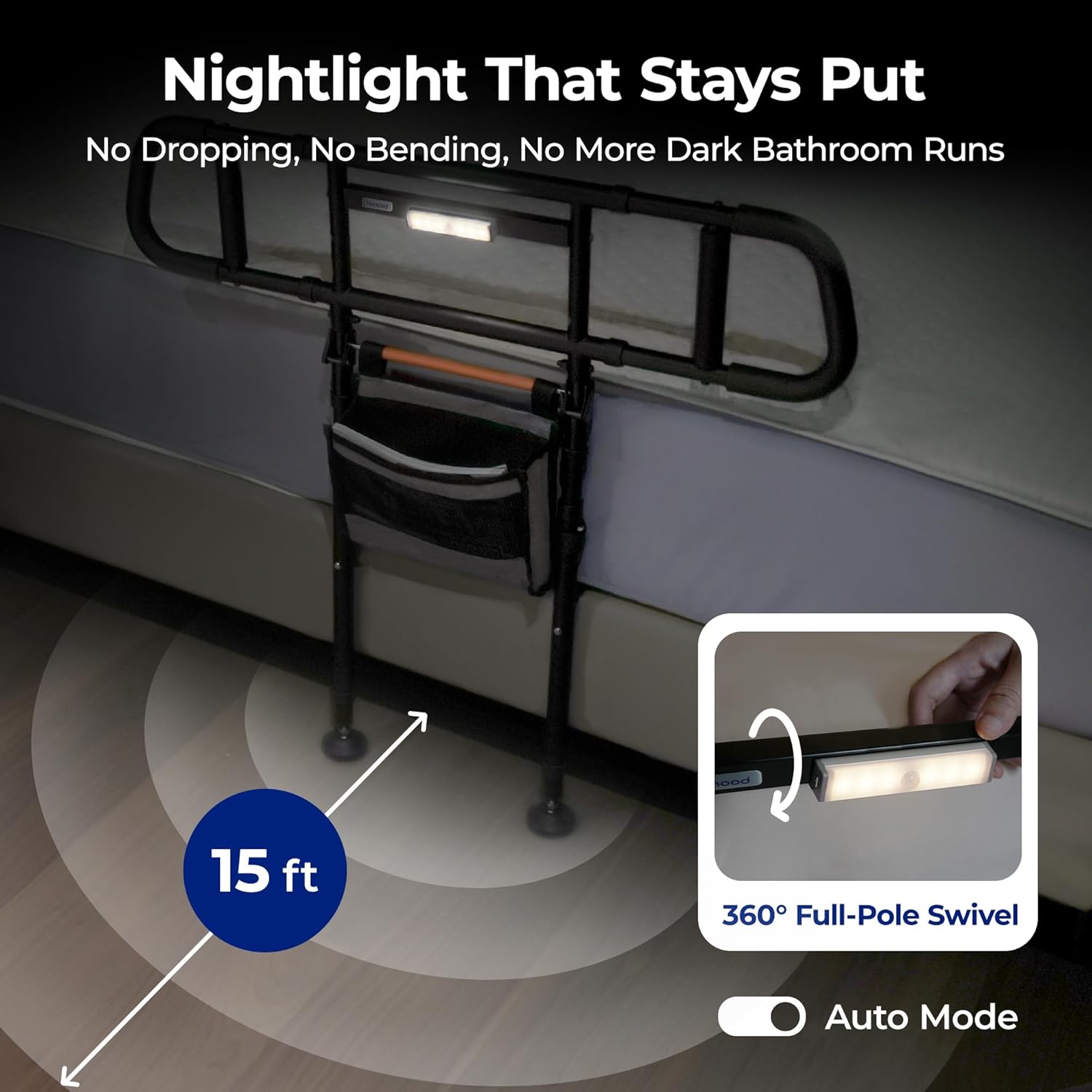 C5 Pro Bed Rails for Elderly Adults Safety - Foldable Bed Assist Rail with Adjustable Height, Bed Cane with Non-Slip Wider Handrail